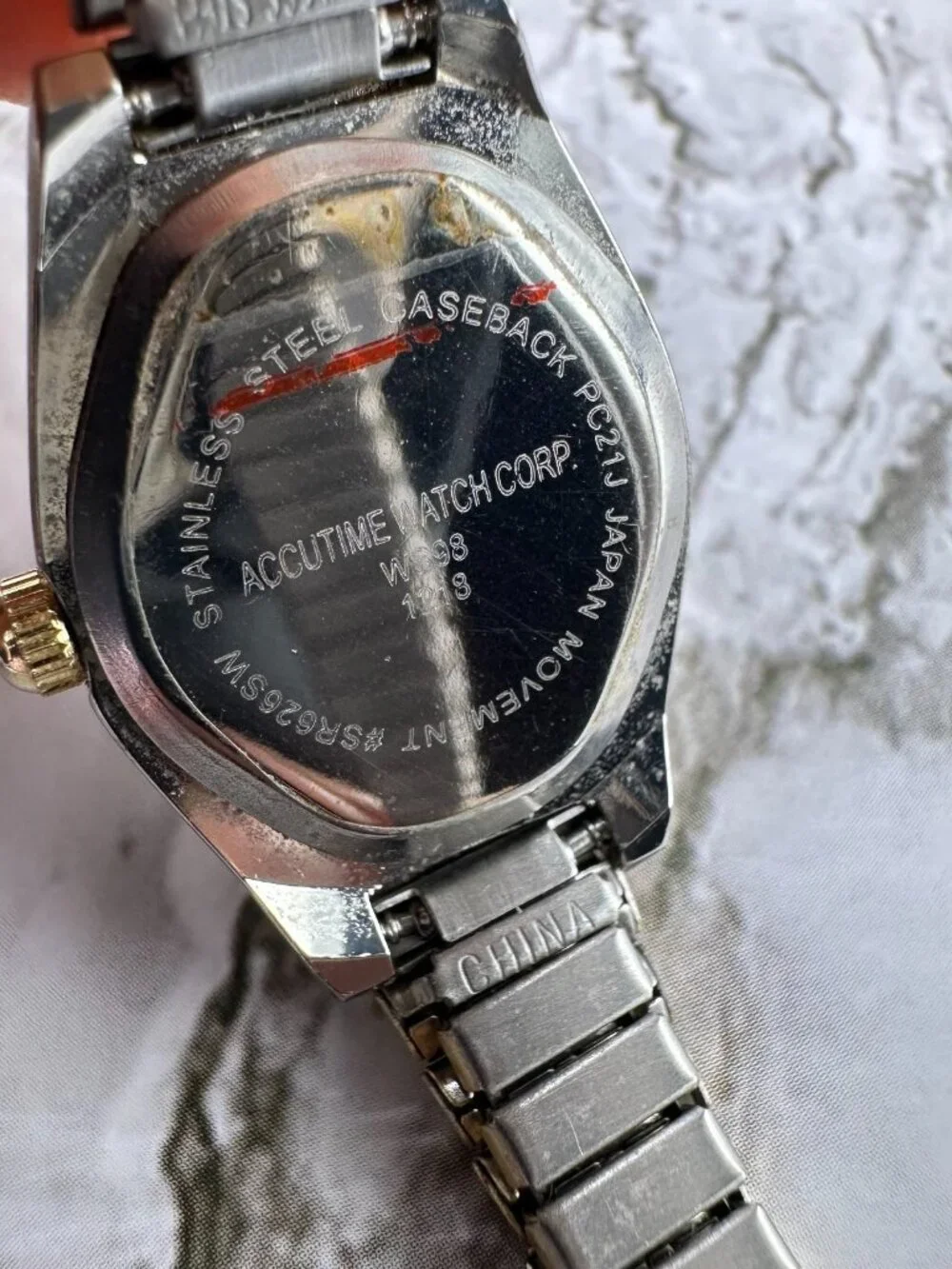 3/$30 Accutime Watch Women Silver Gold Oval Dial Stretch Band Works 6.5